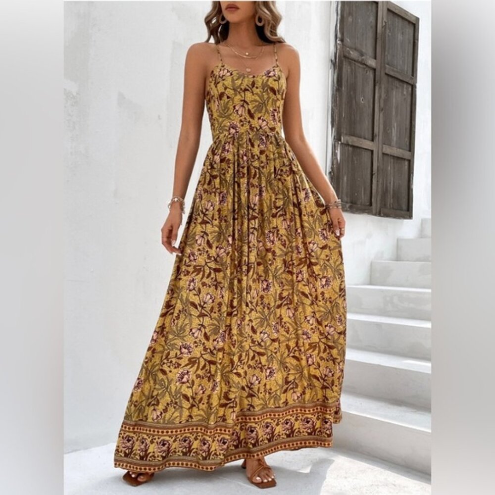 LAST ONE ๐ฅ Boho Floral Print Cami Dress Yellow
